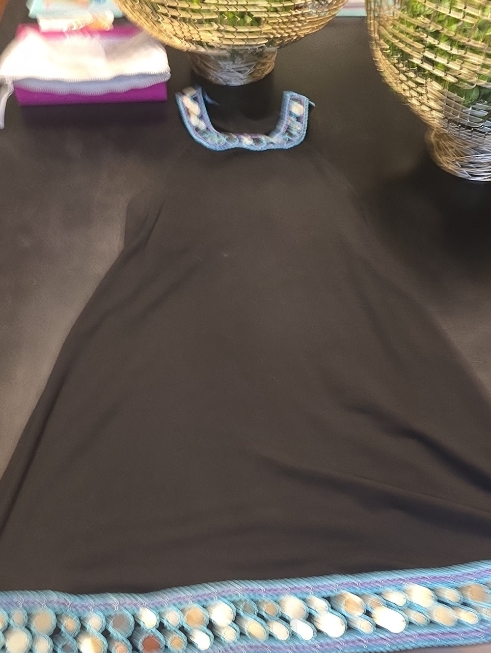 INC International Concepts Black Dress with Blue and Silver Trim